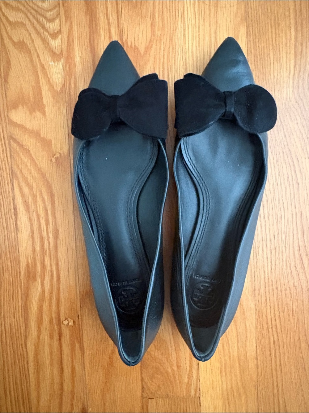 TORY BURCH Black Pointed Bow Ballet Flats